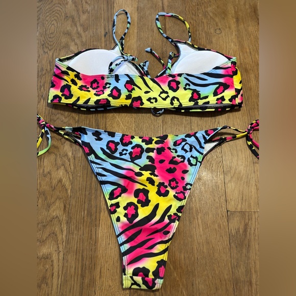 New Colorful Animal Print String Bikini Set Both Size XL Adjustable Top - Picture 6 of 6